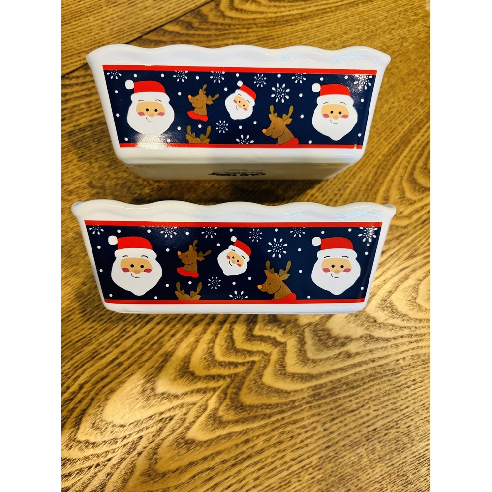 Santa Claus Ceramic Mini Loaf Pan Old Time Pottery Set Of Two Baking Gifting